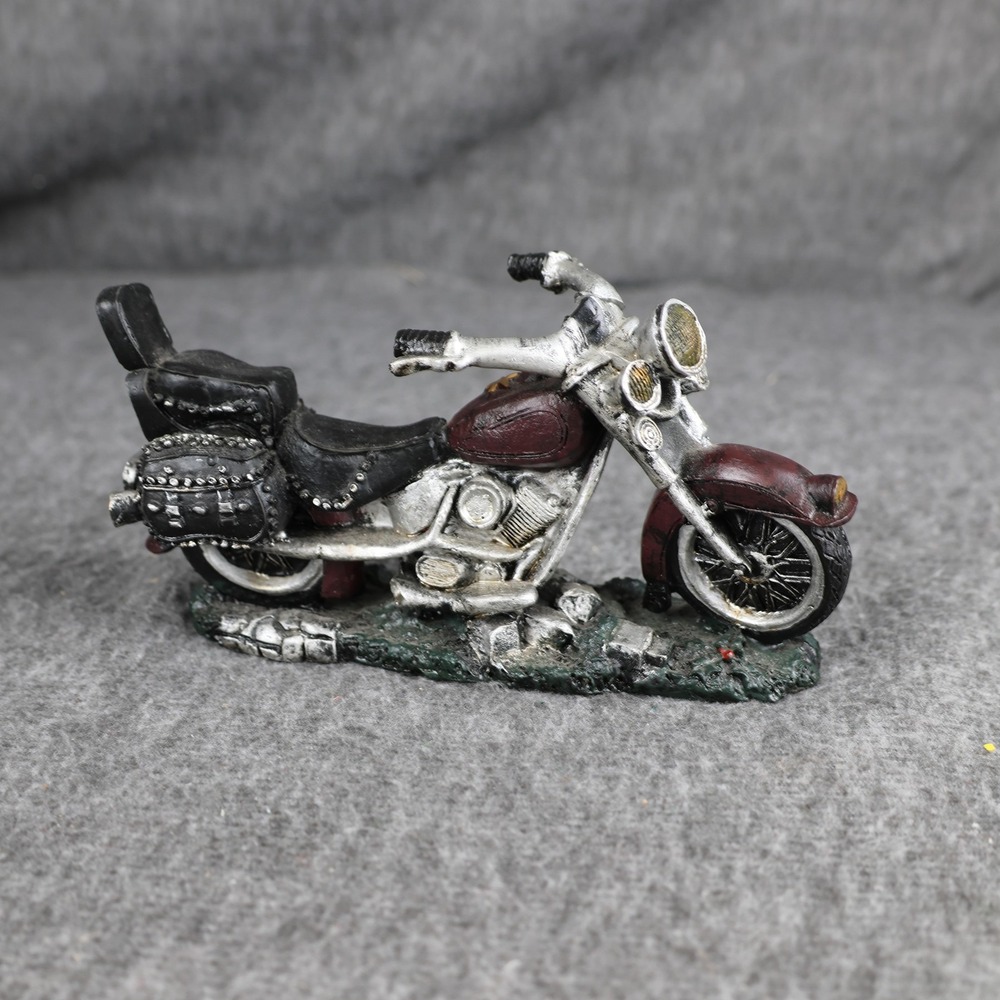 Unmarked Red Motorcycle Resin Figurine Cruiser Bike Saddlebags Novelty Decor